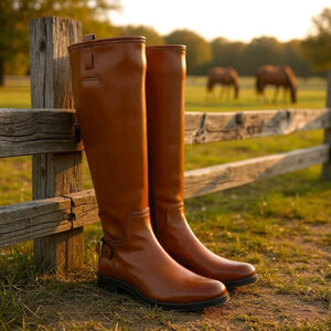 Franco Sarto Classic Ridding Knee High Boots SZ 7 M WIDE CALF Cognac Brown
